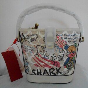 FOXLOVER Coated Canvas Small Bucket Crossbody/Shoulder Bag Purse Graffiti-NWT